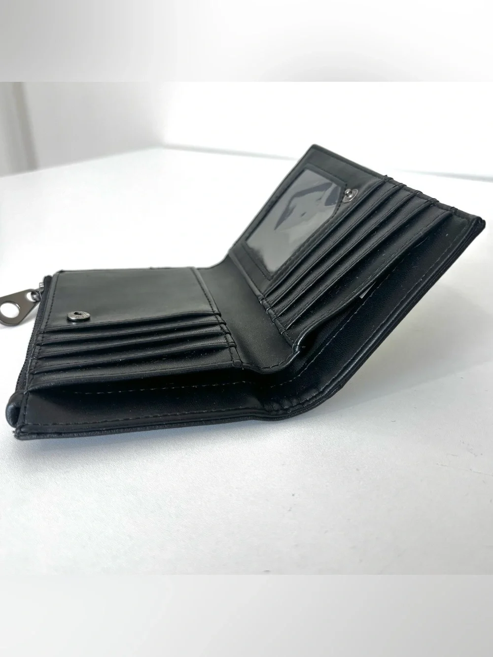 No Boundaries Vegan Leather Bi-fold Snap Wallet w/Zipper Pouch Coin Purse Black